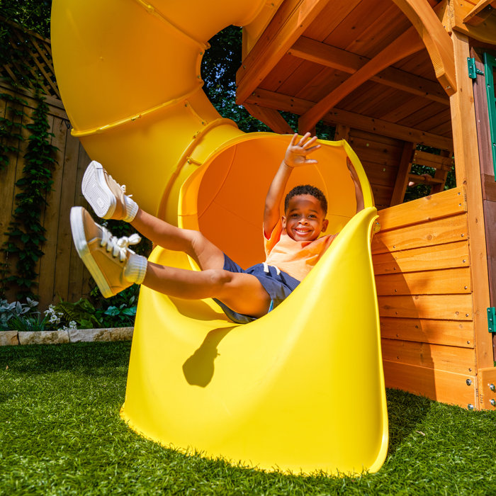 KidKraft Boulder Station Wooden Swing Set / Playset with Tube Slide